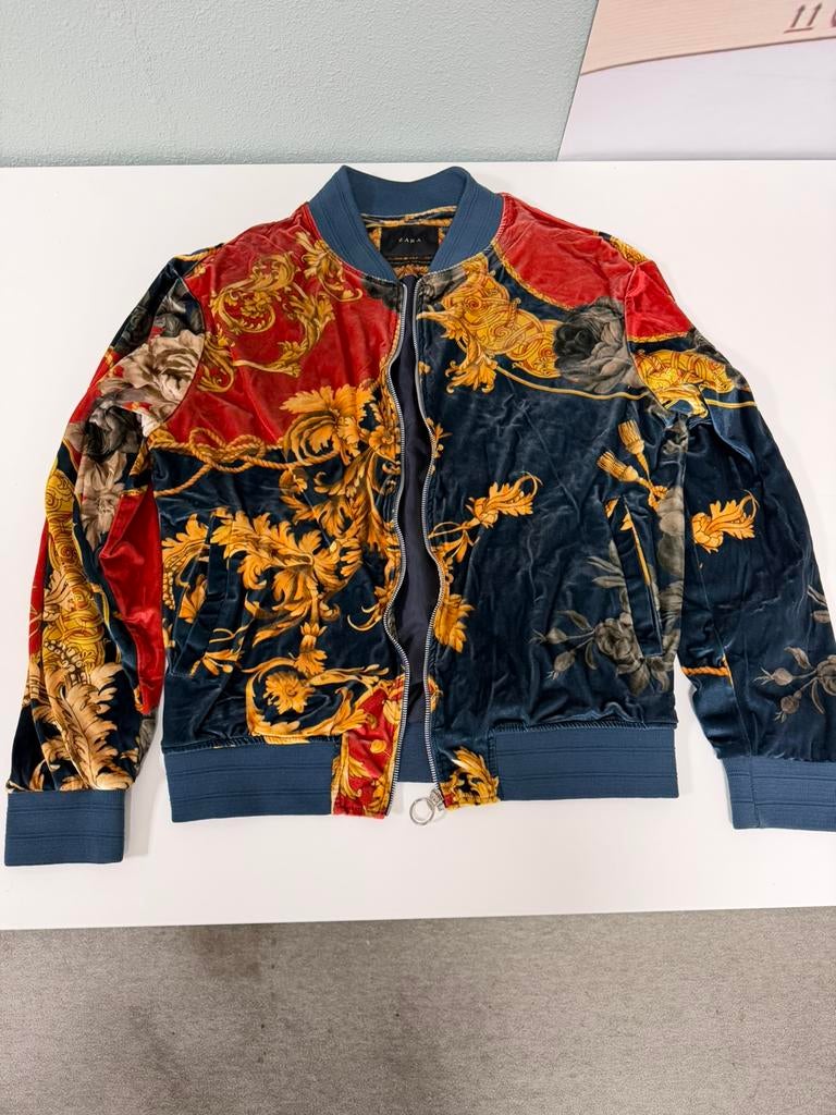 Zara Man Velvet Bomber Jacket Baroque L design jack vest, Maat 52/54 (L), Blauw, Ophalen of Verzenden, Zo goed als nieuw