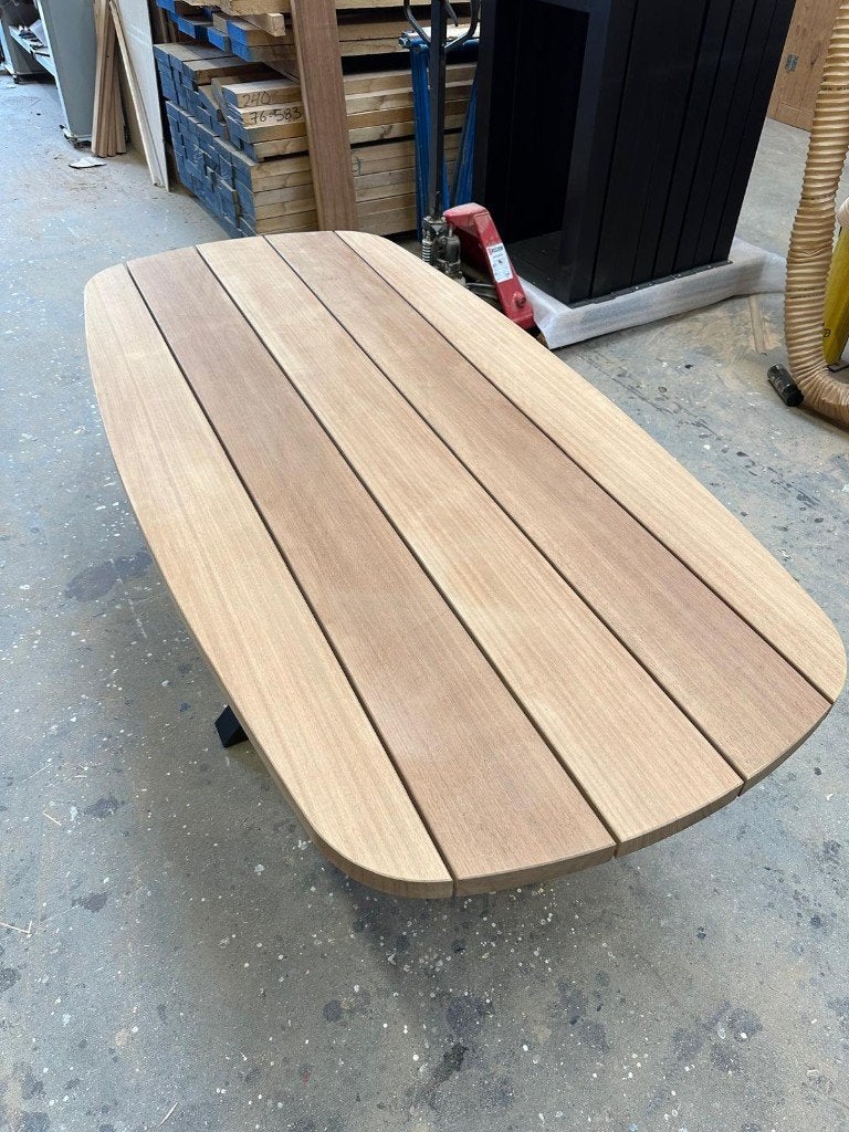 Tuintafel deens ovaal iroko hardhout 180 x 90 cm 50% KORTING, Verzenden, Nieuw, Ovaal, Hout