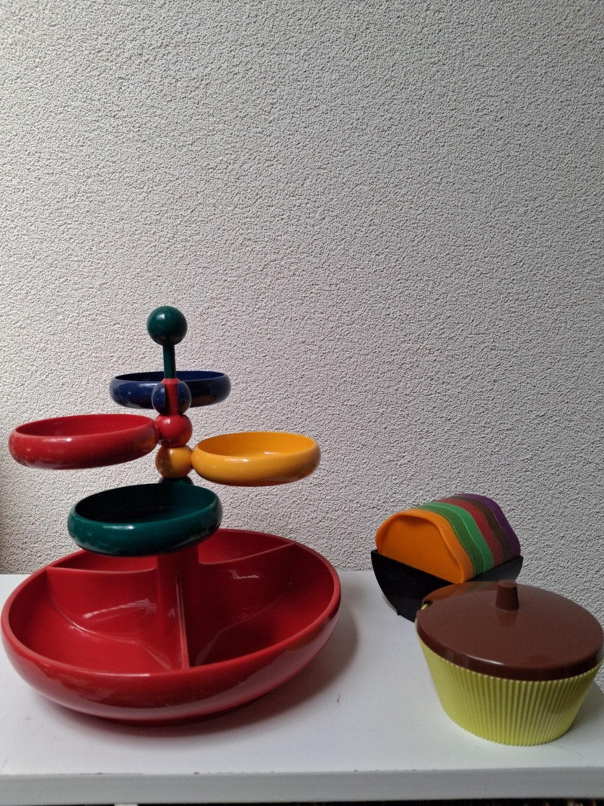Vintage Tupperware set: bakjes en schaal, Gebruikt, Ophalen of Verzenden, Bak of Kom, Geel