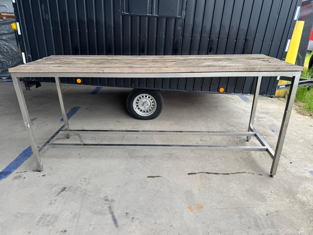 Staantafel rvs / hout 125,00 euro, Ophalen of Verzenden, Zo goed als nieuw, Rechthoekig, Rvs