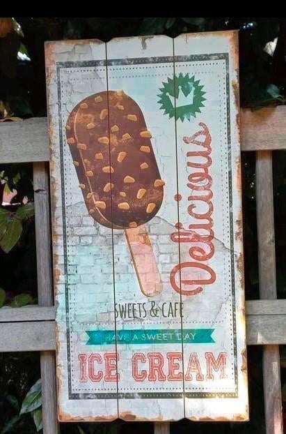 Retro Clayre & Eef reclamebord Delicious Ice Cream., Ophalen of Verzenden, Zo goed als nieuw