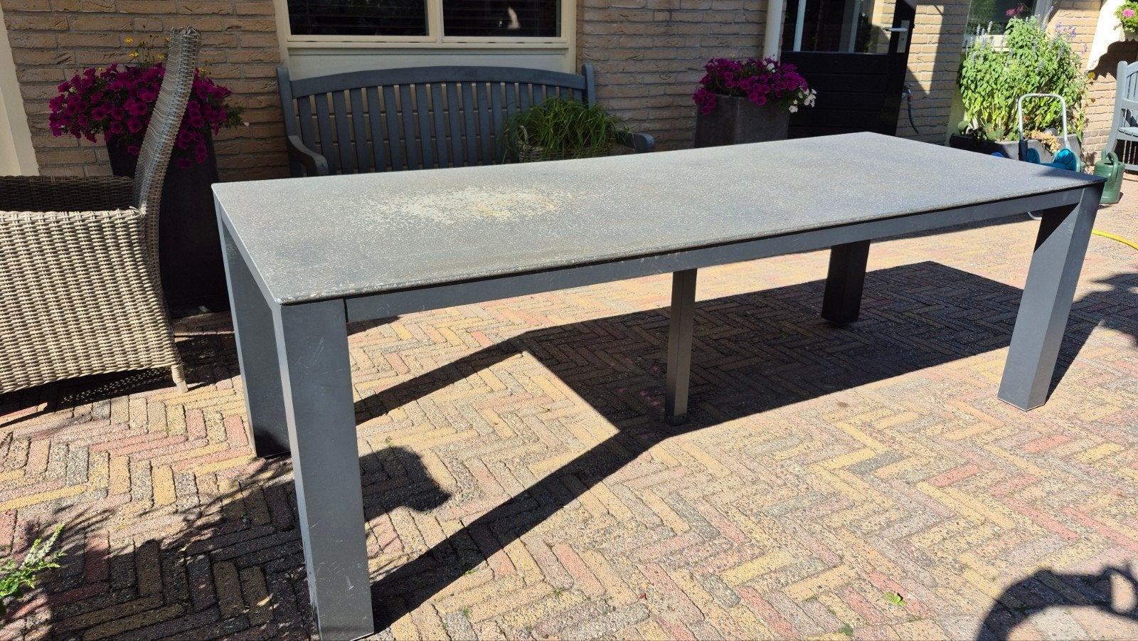 tuintafel aluminium/polystone 230x90 cm GRATIS OPHALEN, Ophalen, Gebruikt, Rechthoekig, Aluminium