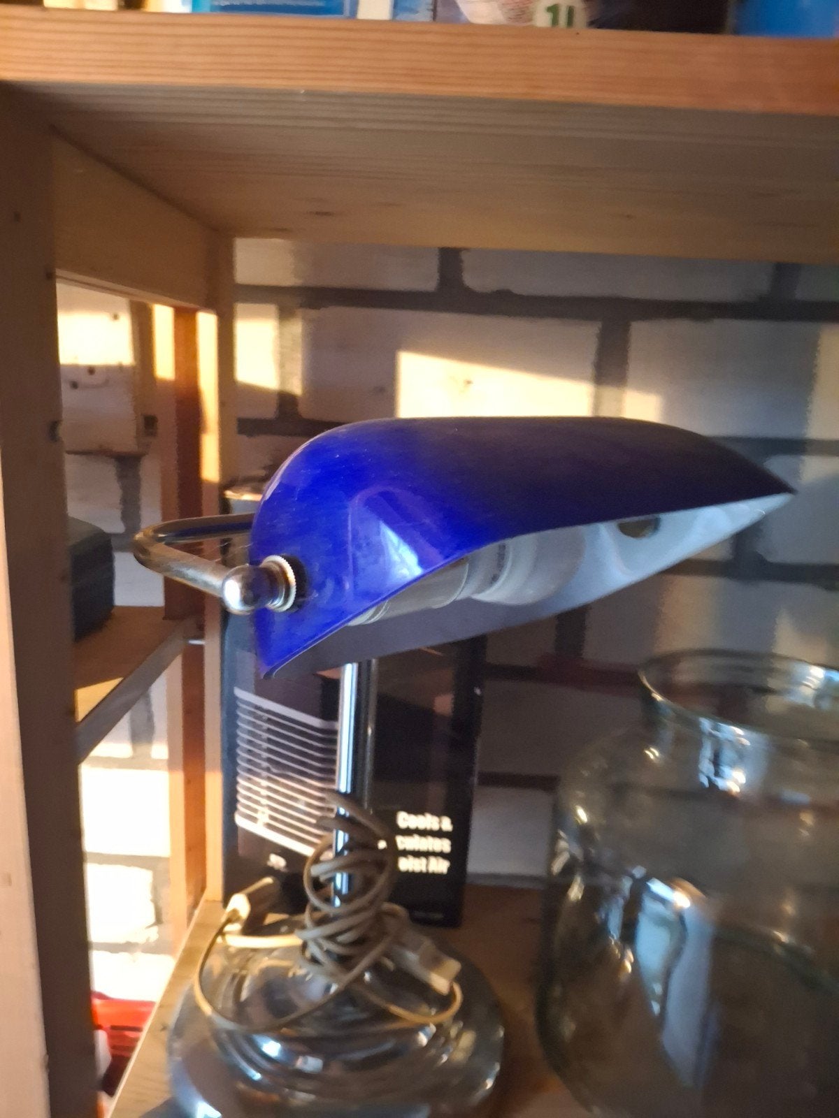 Vintage Bankierslamp - Blauw met Chroom, Blauw, Gebruikt, Vintage, Bankierslamp