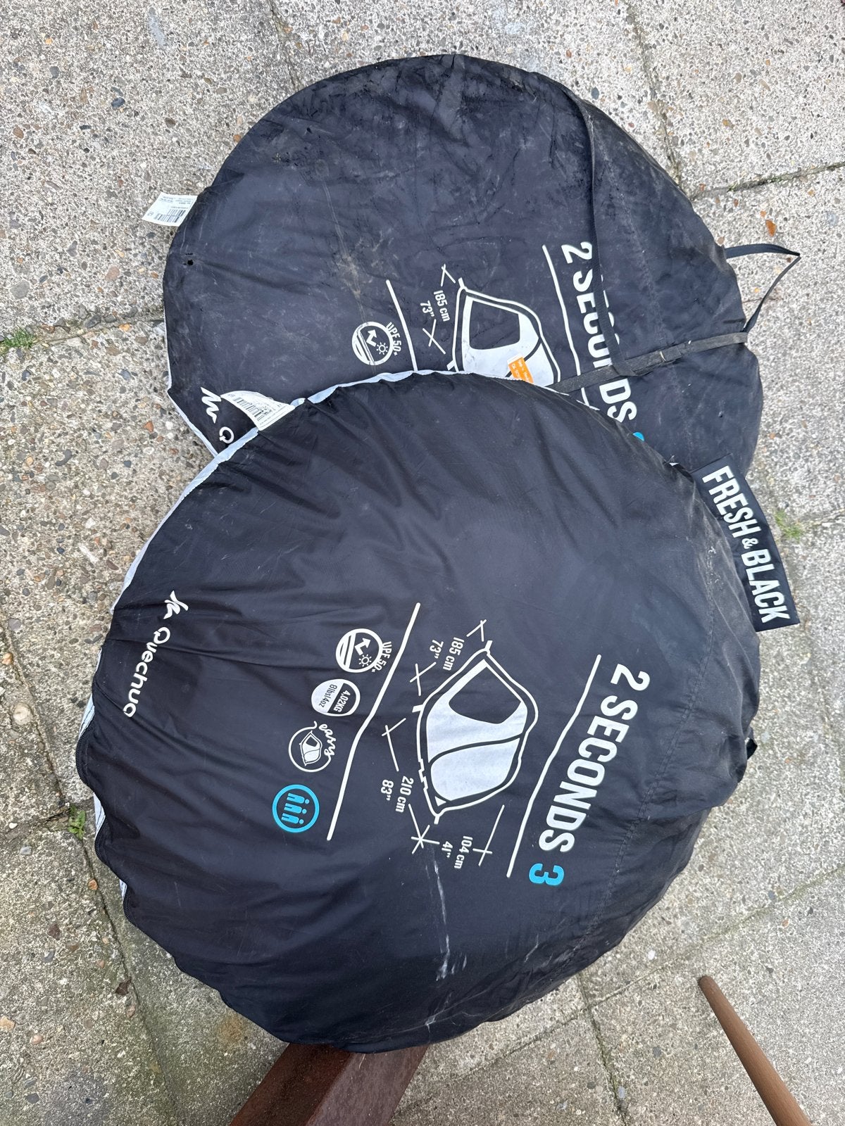2x Quechua 2 Seconds 3 Fresh & Black tent, Ophalen, Gebruikt, Tot en met 3