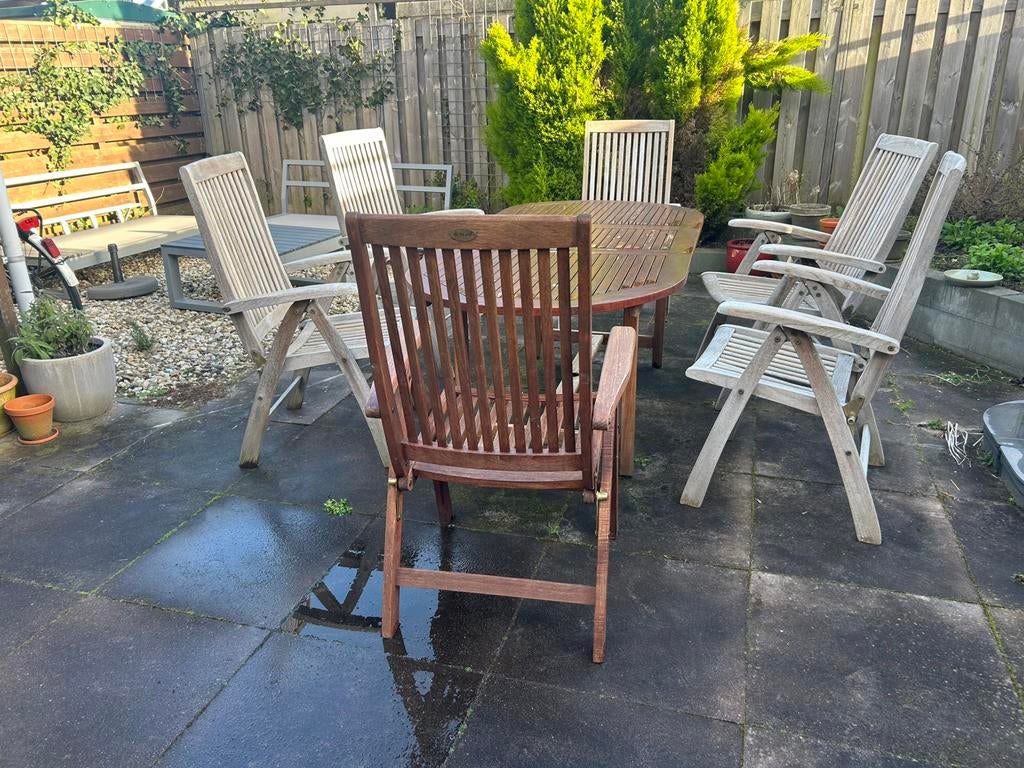 Tuinset teak Hartman 6 personen, Ophalen, Gebruikt, 6 zitplaatsen, Teakhout