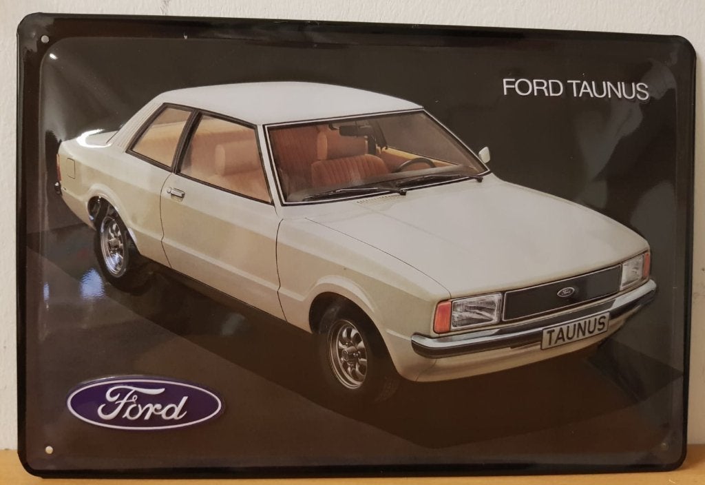 Ford Taunus witte auto relief reclamebord van metaal deco