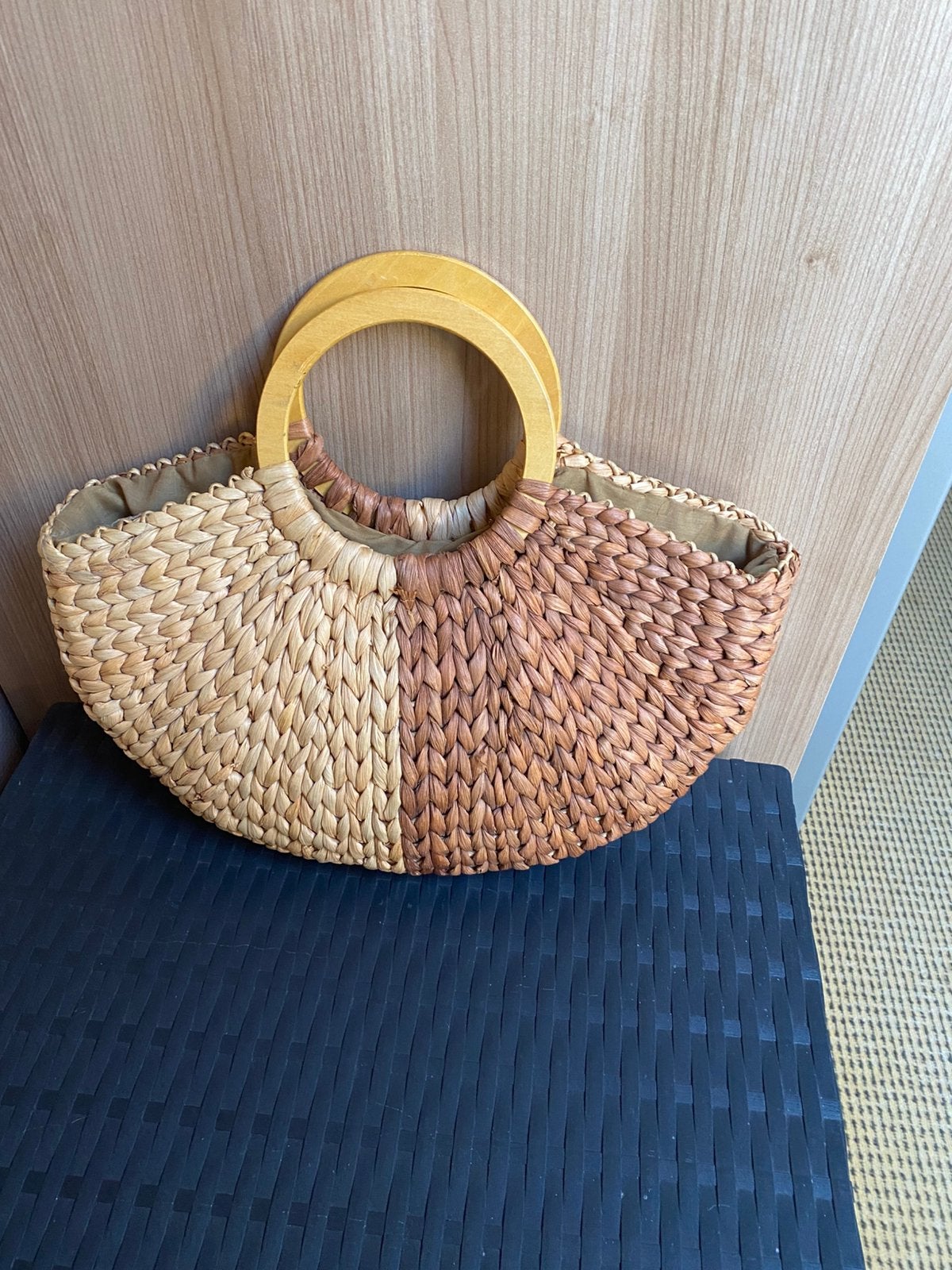 Rieten handtas, Ophalen of Verzenden, Zo goed als nieuw, Zwart, Handtas