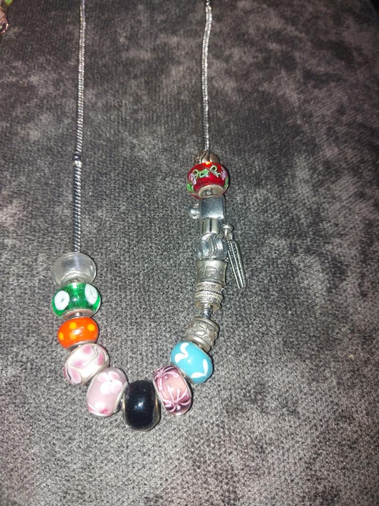 Pandora stijl bedels en ketting, Sieraden, Tassen en Uiterlijk, Bedels, Overige merken, Gebruikt, Glas of Kristal, Ophalen of Verzenden