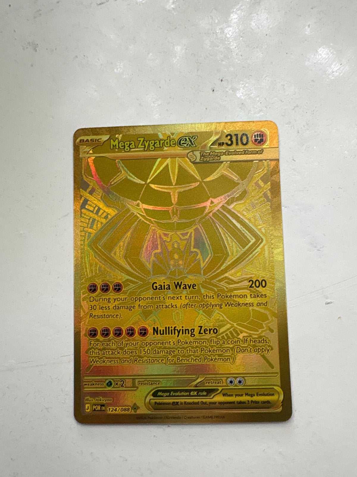 Mega Zygarde EX 124/088 Gouden Pokémon Kaart, Hobby en Vrije tijd, Ophalen of Verzenden, Nieuw, Losse kaart, Foil