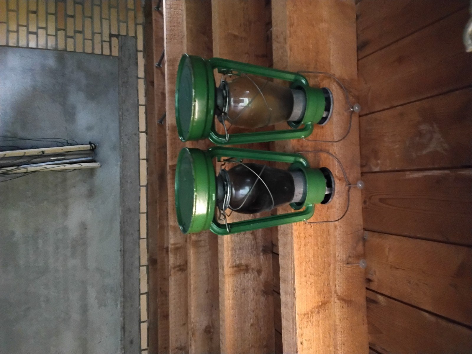Set van 2 vintage groene olielampen, Antiek en Kunst, Antiek | Lampen, Ophalen