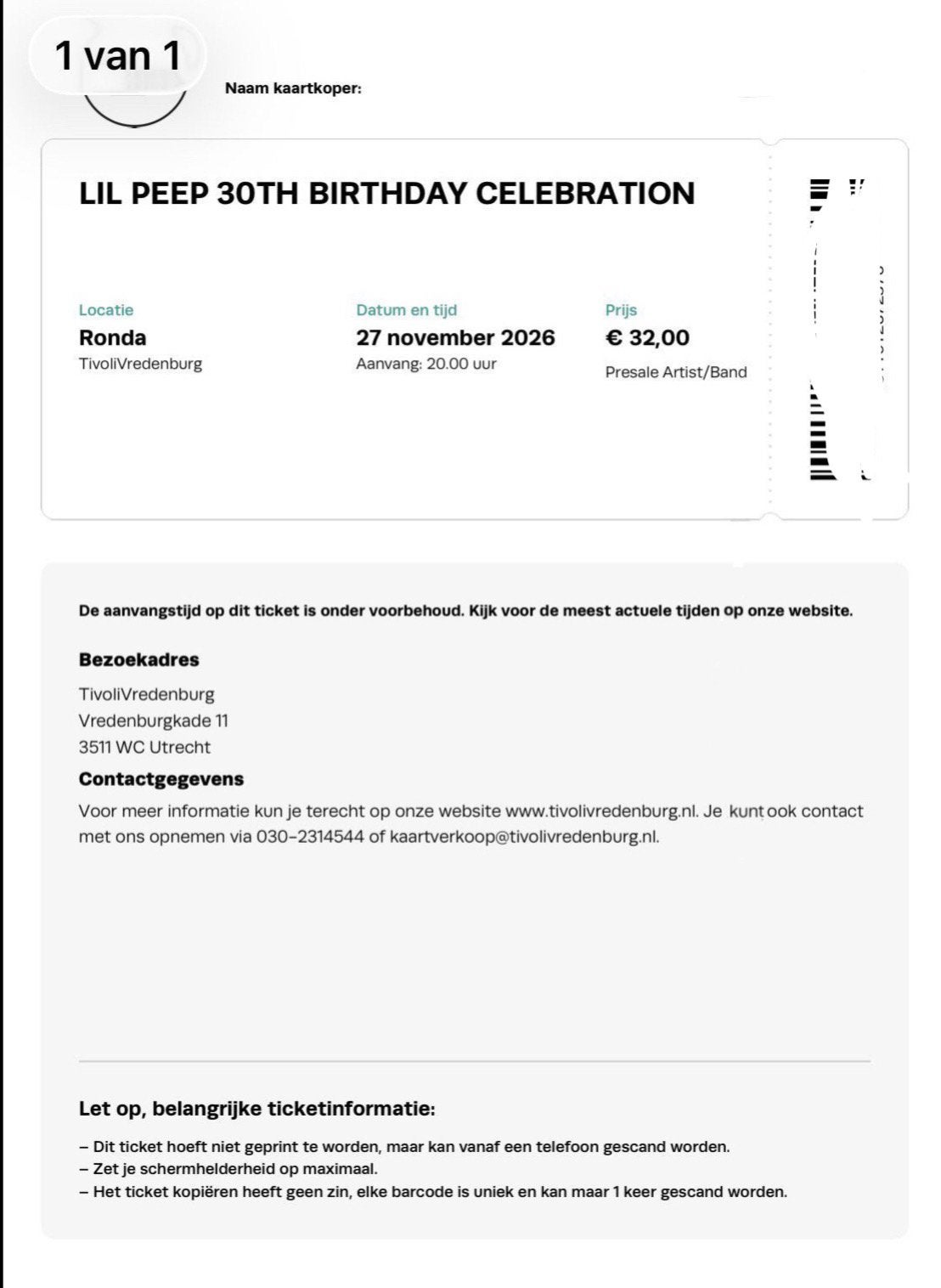Lil Peep ticket Utrecht, Tickets en Kaartjes, Kortingen en Cadeaubonnen, Eén persoon, Overige soorten