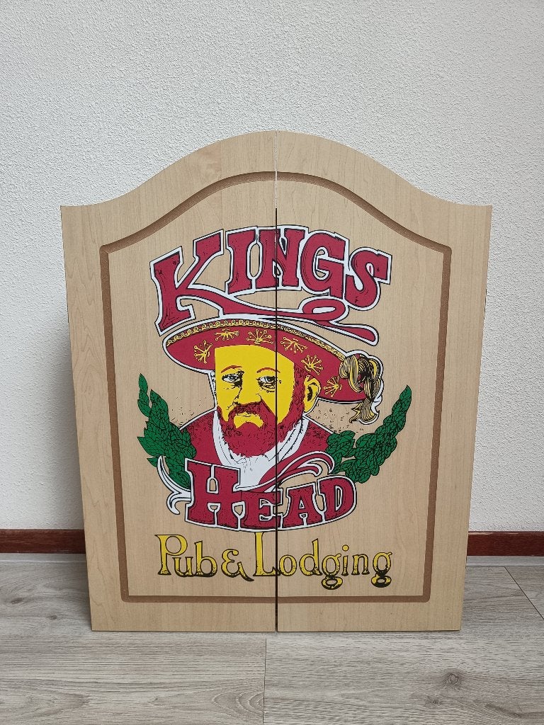 Dartbord Volledige Set Kings Head, Dartbord Houten Kast, Sport en Fitness, Darts, Ophalen, Nieuw, Dartbord, Soft tip