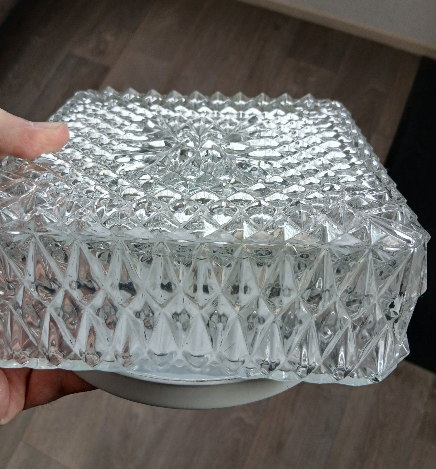 vintage plafondlamp, glazen plafonnière, Vintage, E27 (groot), Ophalen of Verzenden, Glas