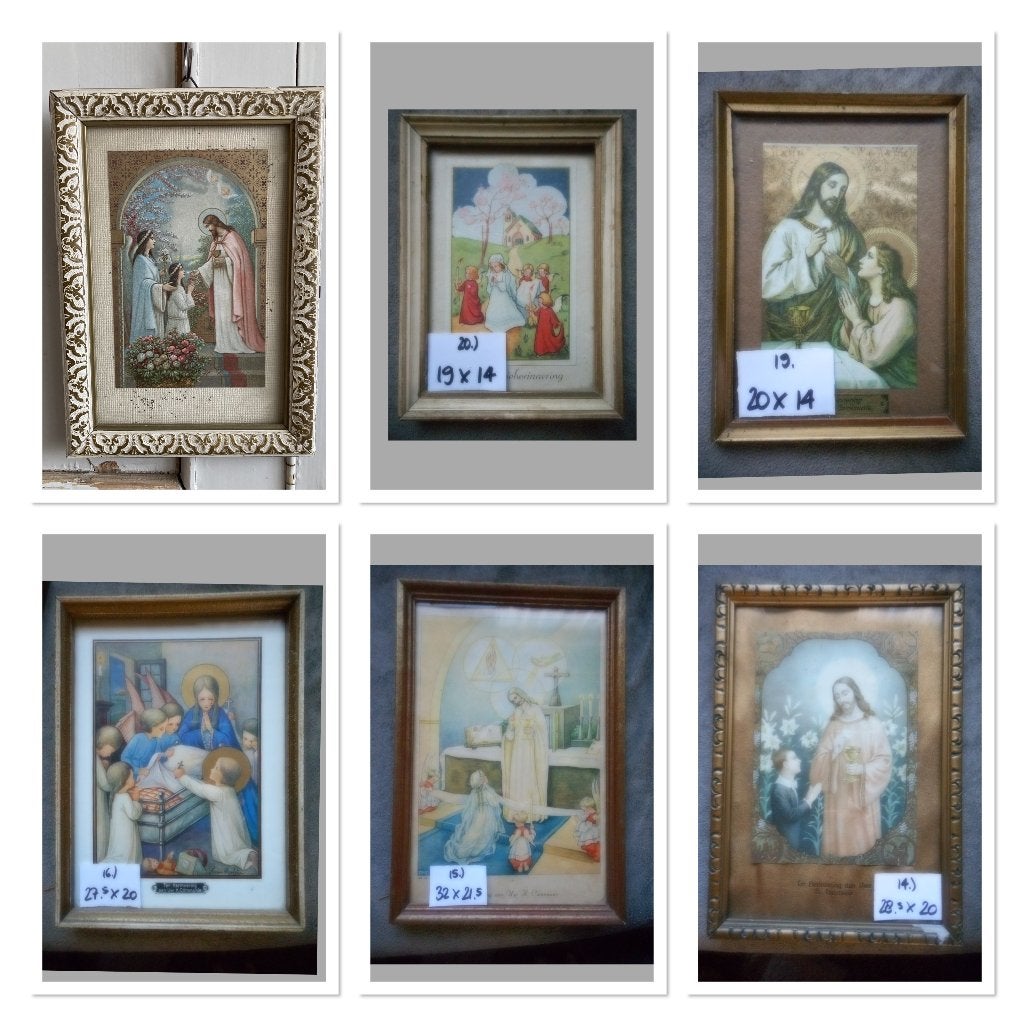 Brocante houten lijstjes/ Schilderijtjes 1ste Communie, Antiek en Kunst, Ophalen of Verzenden