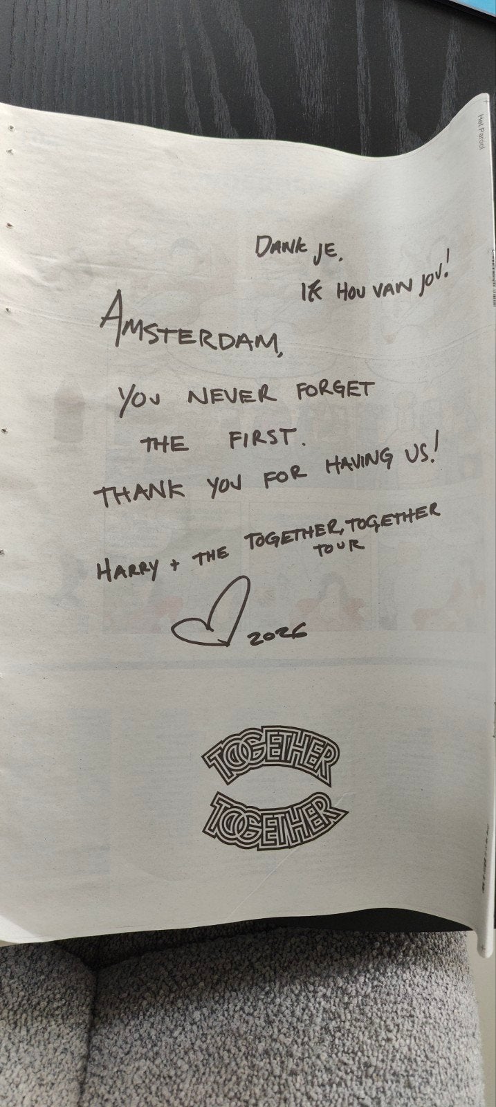 Het Parool met handgeschreven brief van Harry Styles, Ophalen of Verzenden