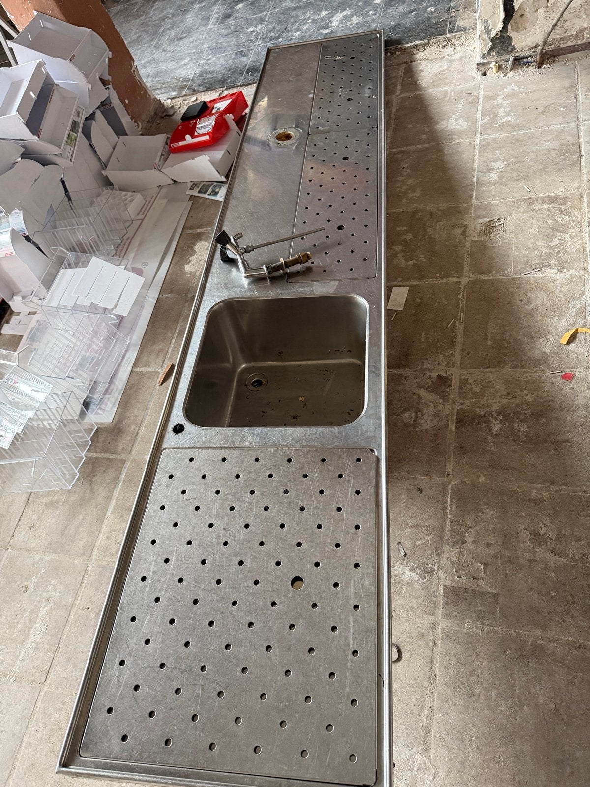 RVS lekblad met Spoelbak - 260cm X 50cm, Ophalen, Gebruikt