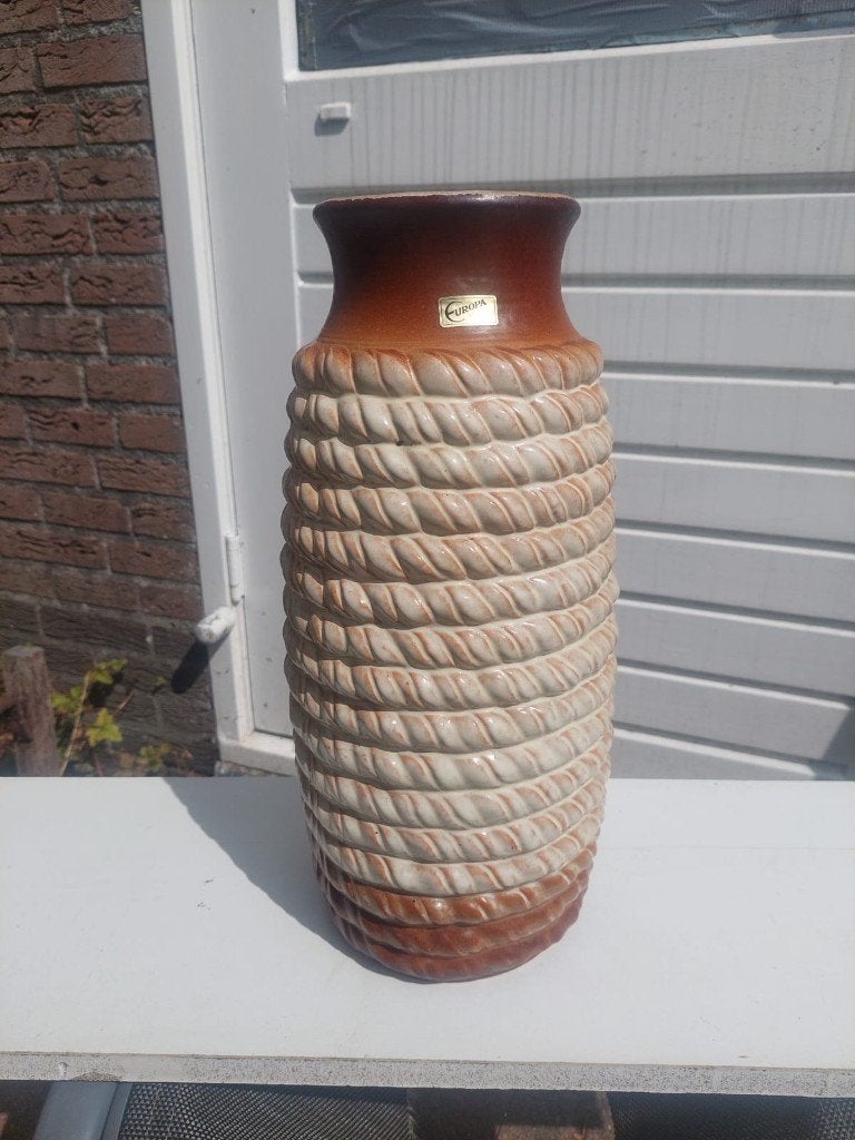 vloervaas, Carsten W Germany, creme/bruin 40cm, Ophalen, Bruin, Zo goed als nieuw, 40 cm