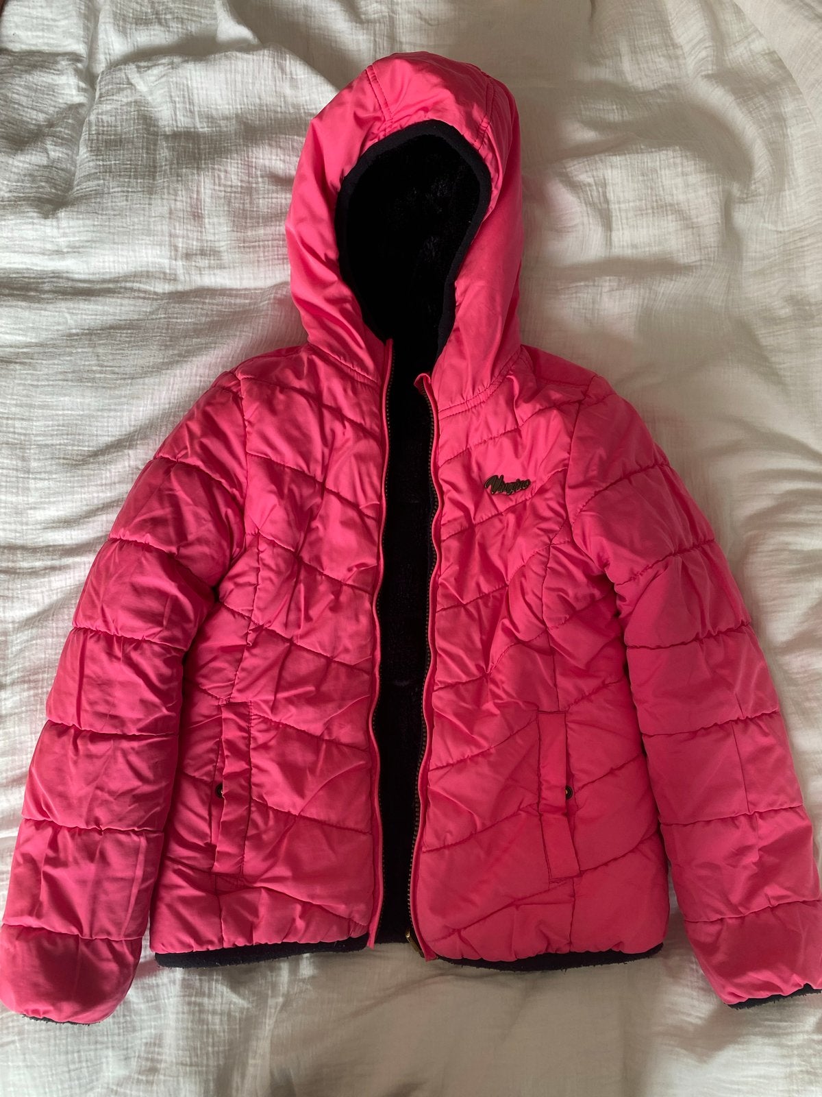 Vingino omkeerbare winterjas roze/zwart maat 128, Kinderen en Baby's, Ophalen of Verzenden, Gebruikt, Meisje, Jas