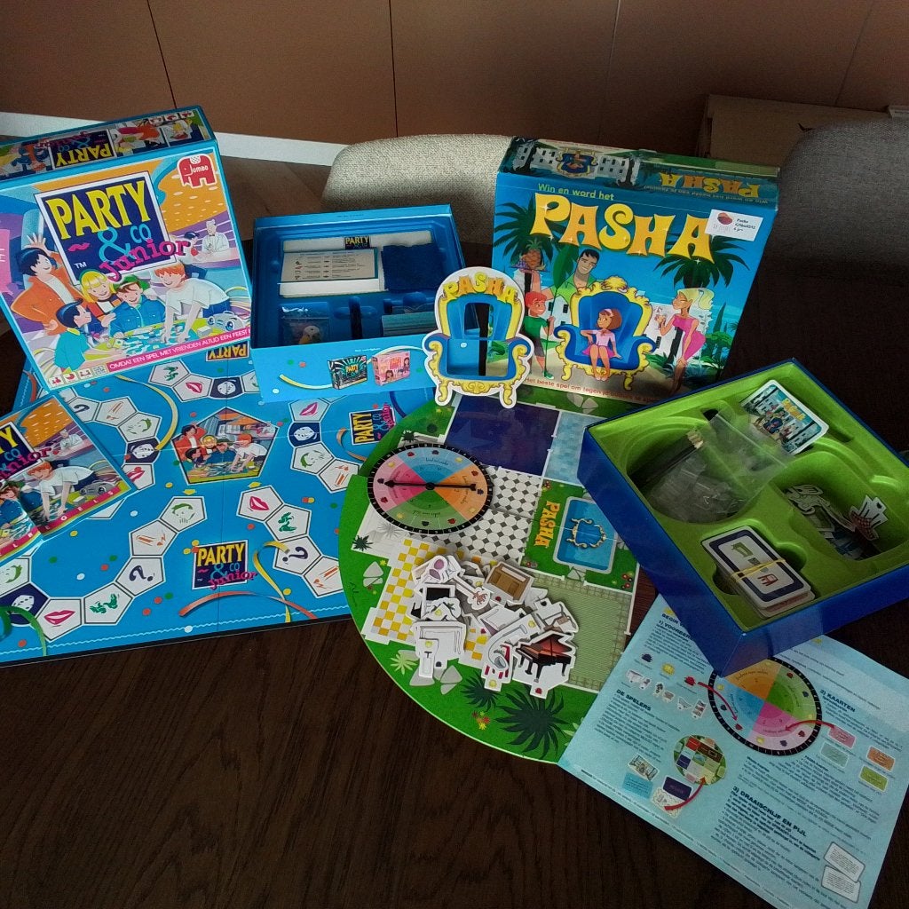 Party & Co Junior en Pasha bordspellen, Drie of vier spelers, Ophalen, Gebruikt, Jumbo, Selecta Spellen