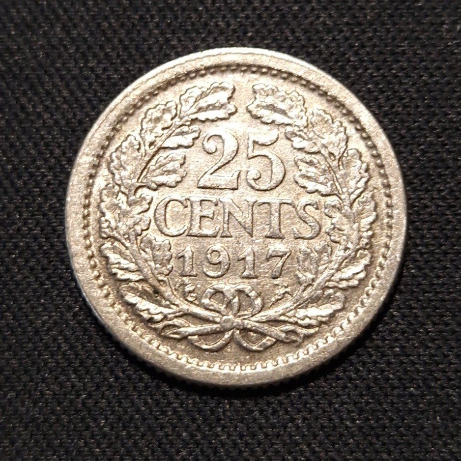 25 cent 1917, Postzegels en Munten, Munten | Nederland, Verzenden, Zilver, 25 cent, Koningin Wilhelmina