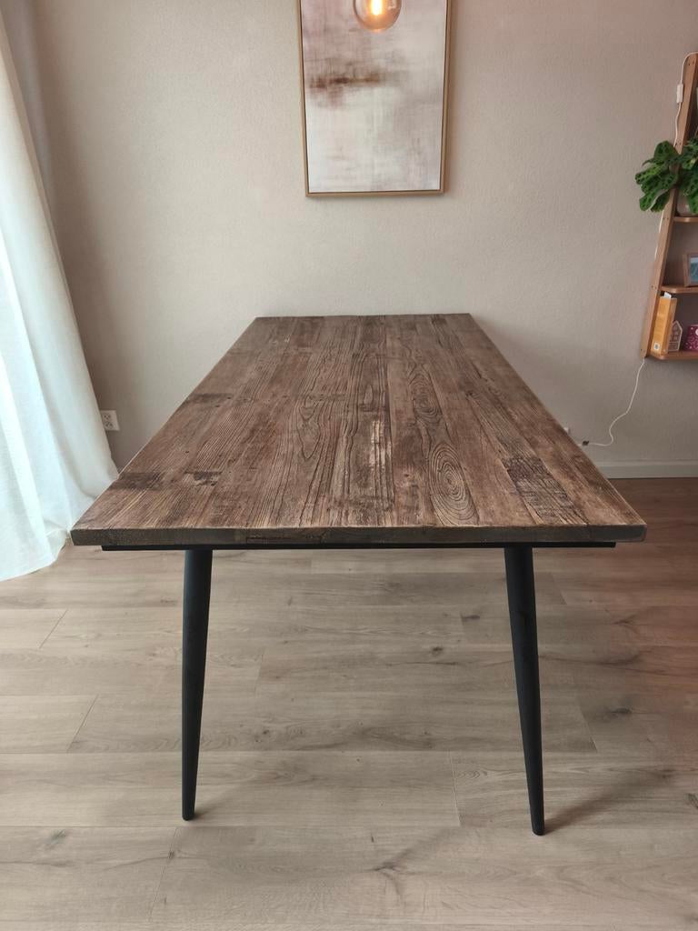 Robuuste eettafel 180x90 cm met stalen poten, Gebruikt, 50 tot 100 cm, Vijf personen of meer, 150 tot 200 cm