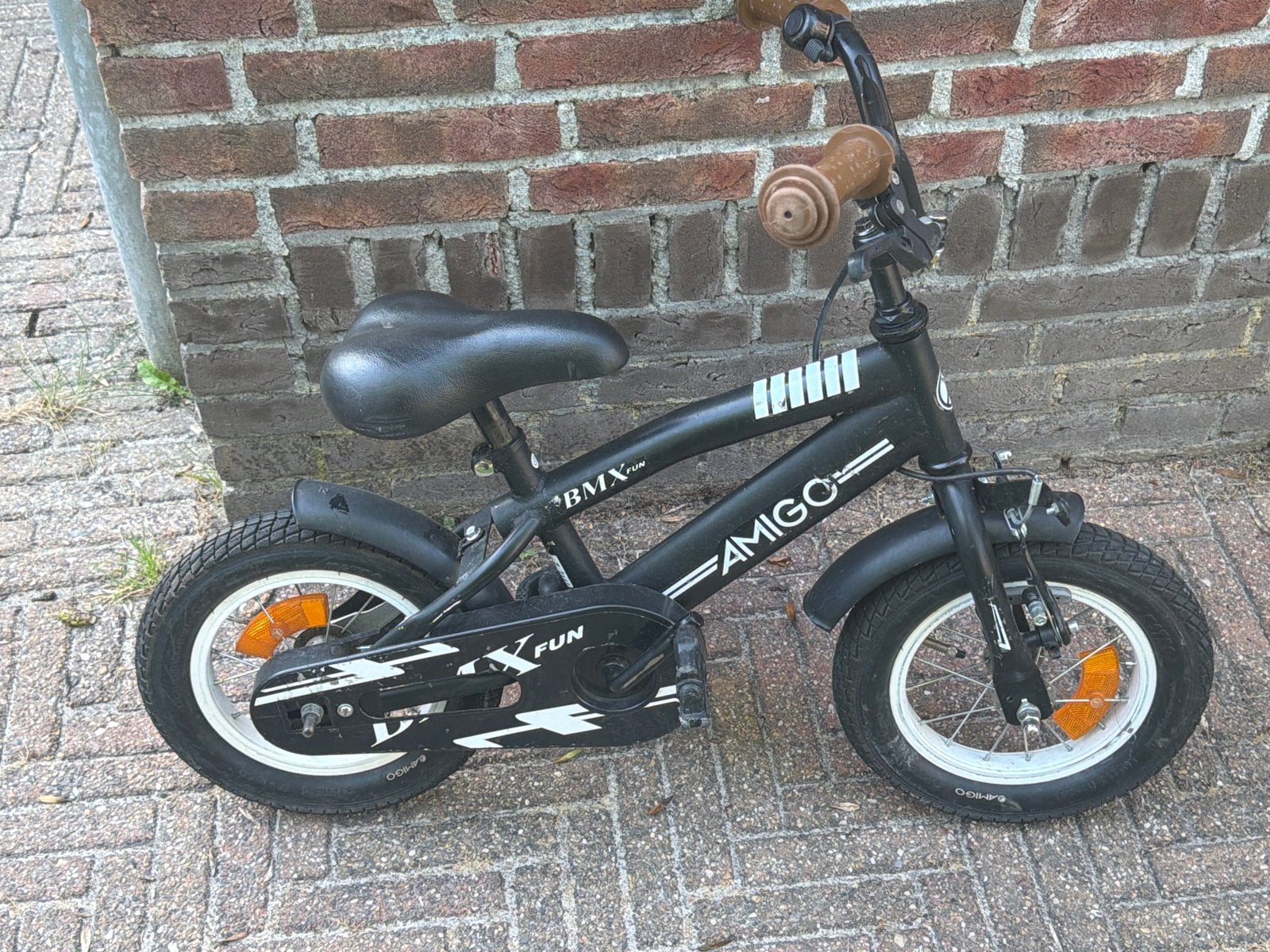 Amigo BMX Fun Kinderfiets Zwart - 12 inch, Fietsen en Brommers, Fietsen | Kinderfietsjes, Ophalen, Zijwieltjes, Gebruikt, Velgrem