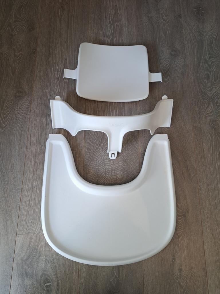 Stokke Tripp Trapp babyset, tafelblad / eetblad en kussenset, Ophalen of Verzenden, Gebruikt, Meegroeistoel