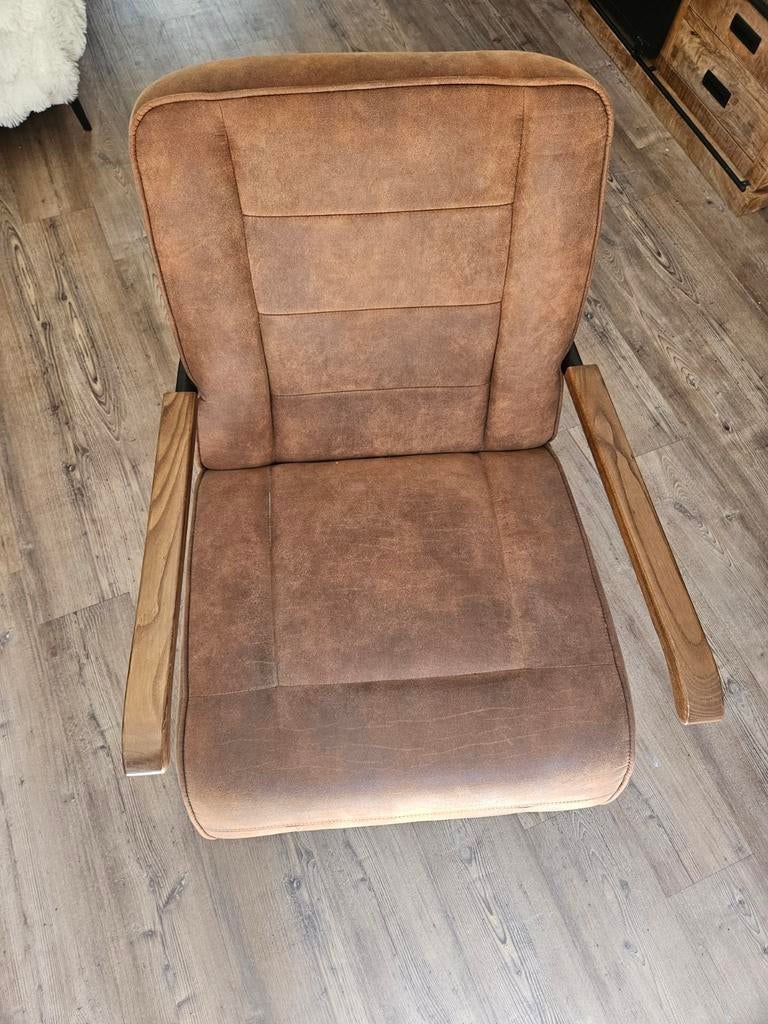 Stoel cognac leenbakker, Huis en Inrichting, Fauteuils, Ophalen, Zo goed als nieuw, 75 tot 100 cm, 50 tot 75 cm
