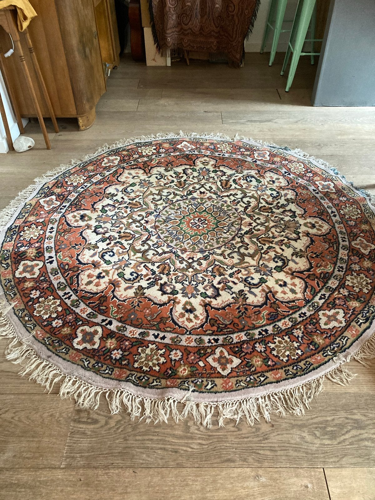Vintage rond vloerkleed - Diameter 1.85m, Ophalen, Gebruikt, 150 tot 200 cm, Rond