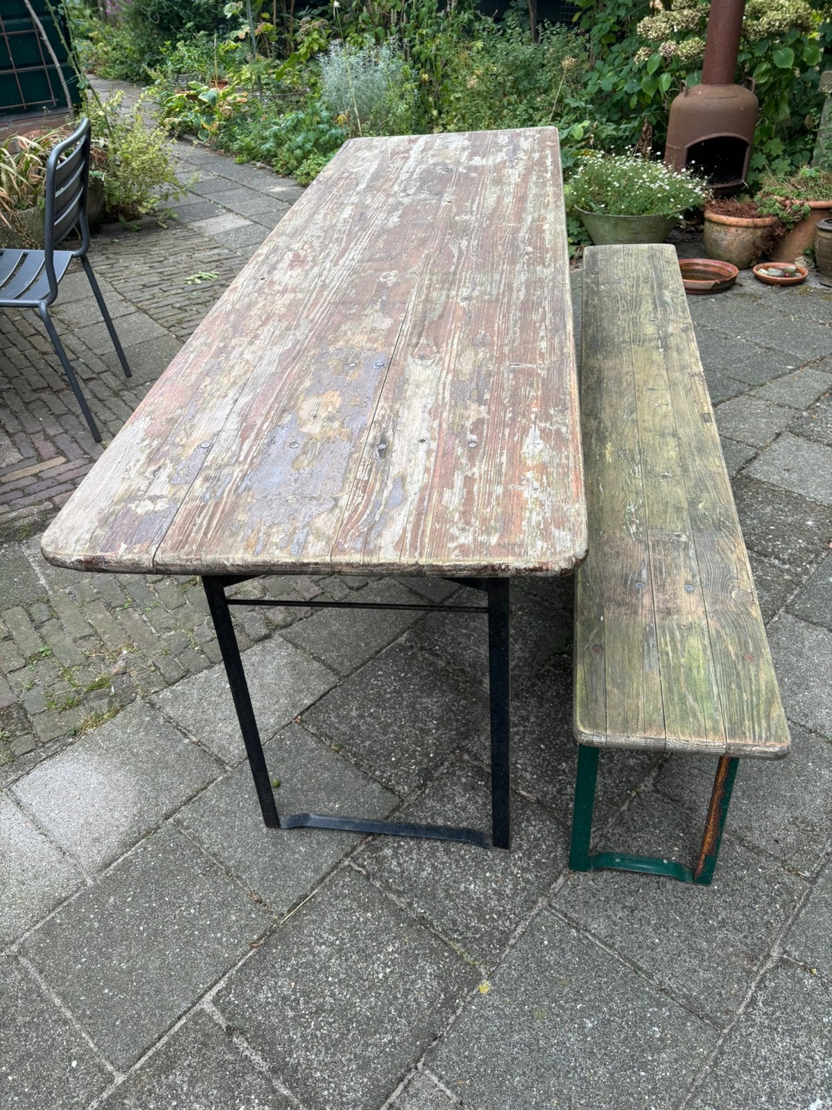 Biertafel met 1 bank, Ophalen, Gebruikt, Rechthoekig, Hout