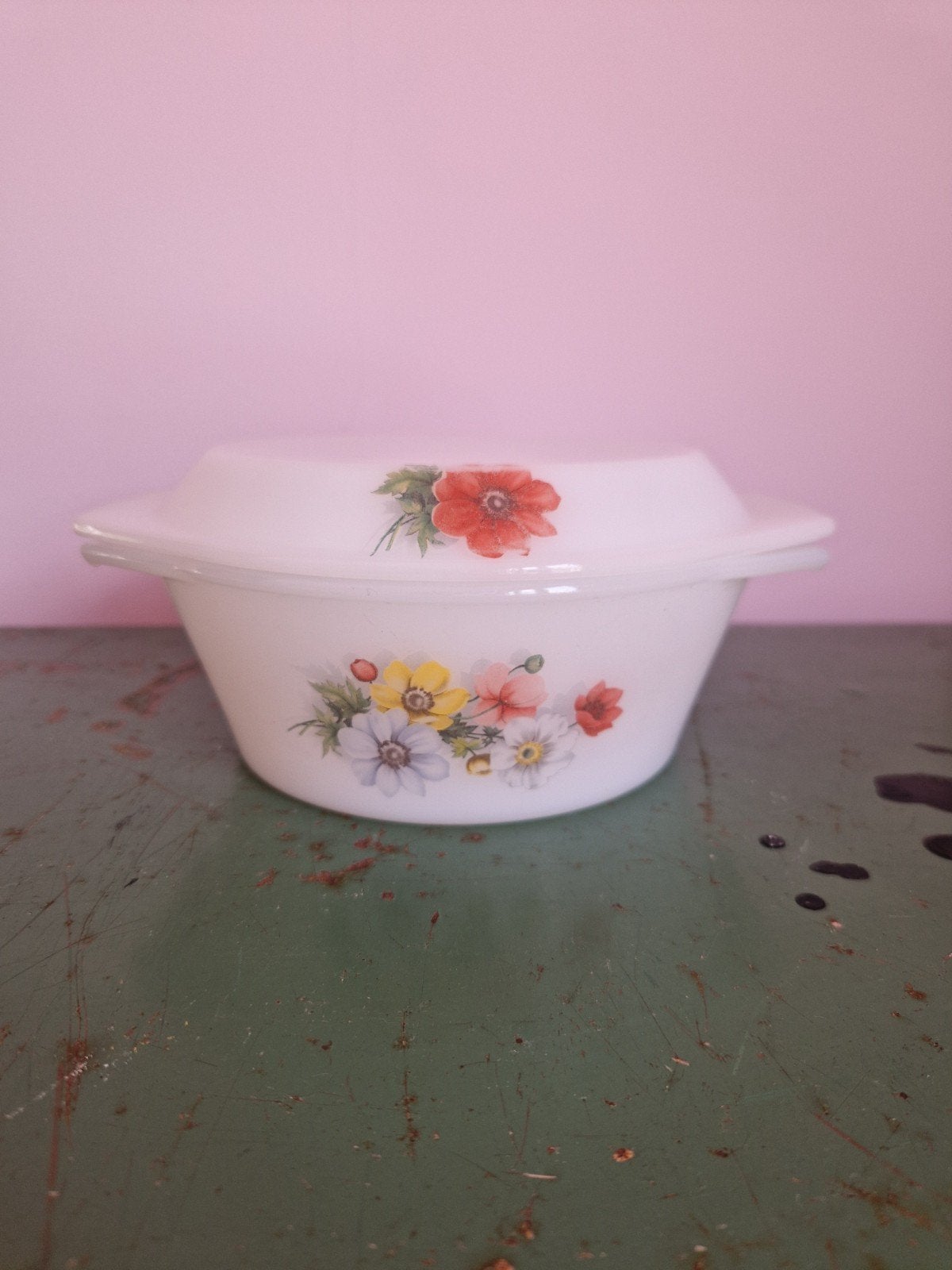 Vintage Arcopal Ovenschaal Anemone - Opaalglas, Ophalen of Verzenden