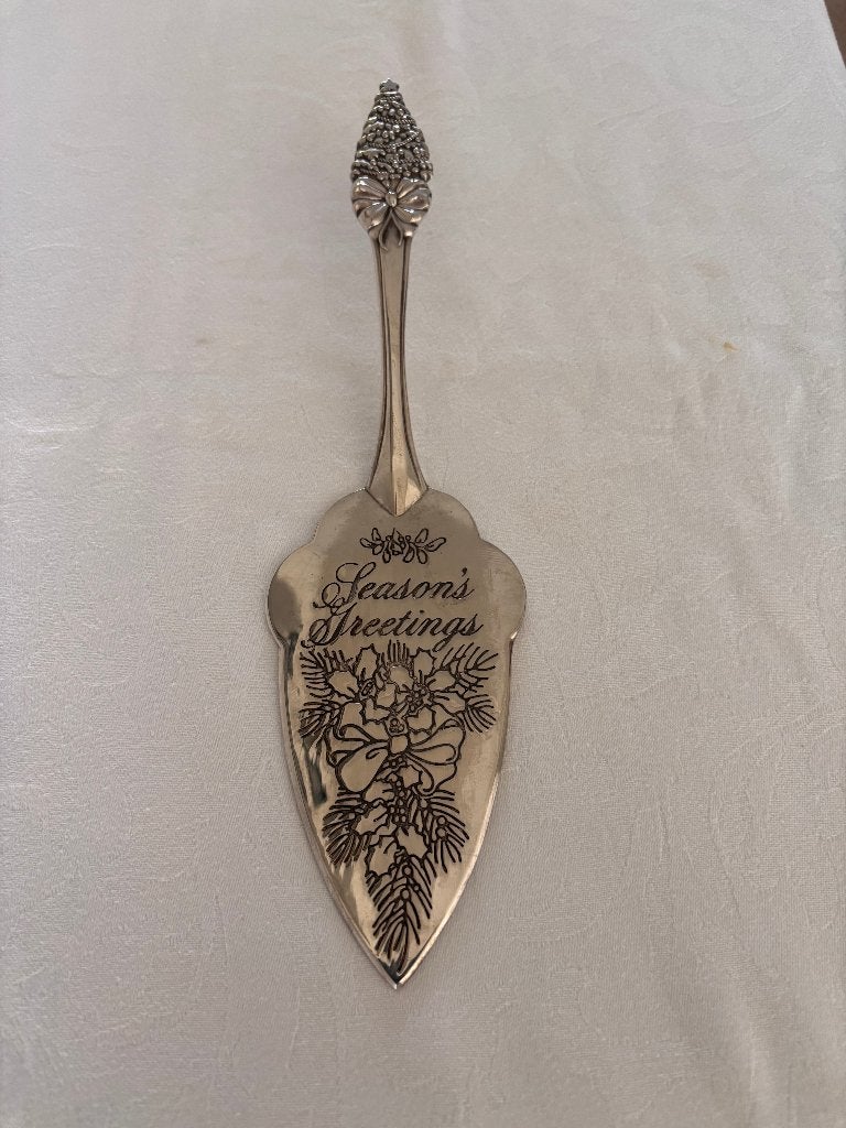 Vintage verzilverde taartschep “Seasons Greetings”. Kerst., Ophalen of Verzenden