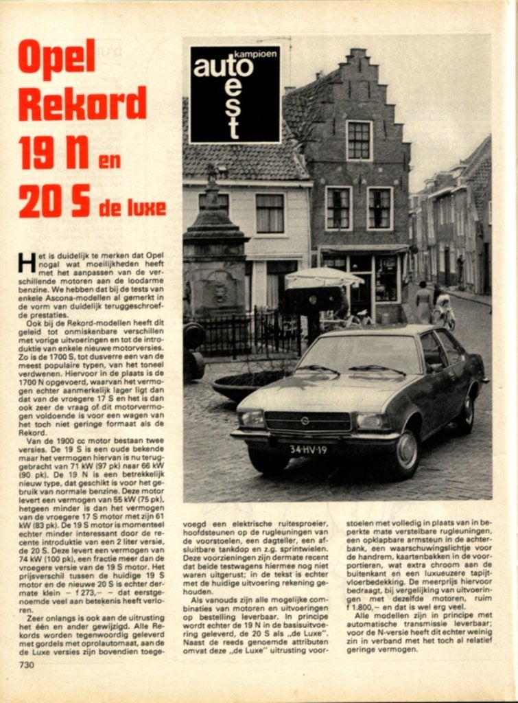 Autokampioen dubbeltest Opel Rekord 1.9N en 2.0S 1976, Ophalen of Verzenden, Gelezen, Opel