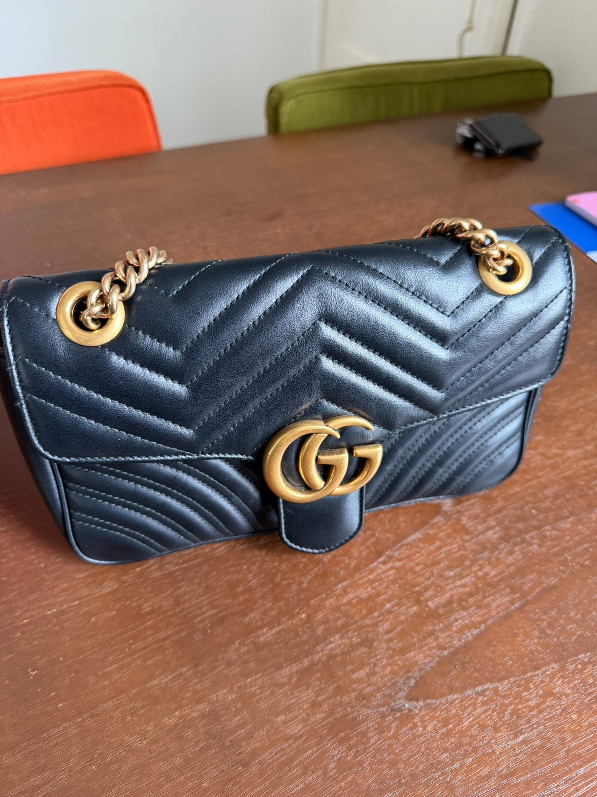 Gucci GG Marmont medium Schoudertas Zwart Leer, Ophalen of Verzenden, Gebruikt, Zwart, Schoudertasje