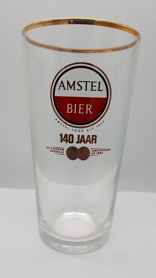 Amstel Bier glas type Vaasje 140 jaar, logo uit 1953, Verzamelen, Ophalen of Verzenden, Nieuw, Glas of Glazen, Amstel