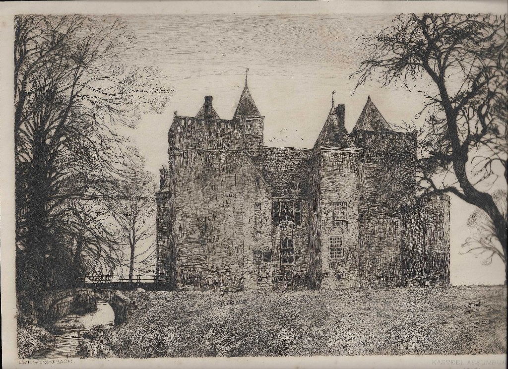 Wenckebach, L.W.R. - Kasteel Assumburg Ets 1903, Ets, Architectuur, Ophalen of Verzenden, Blanco verso