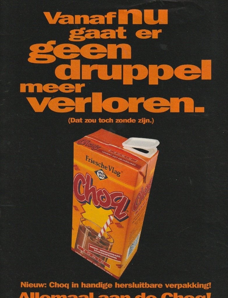 Retro reclame 1995 Friesche Vlag Choq zuivel heel romig, Verzenden, Overige typen