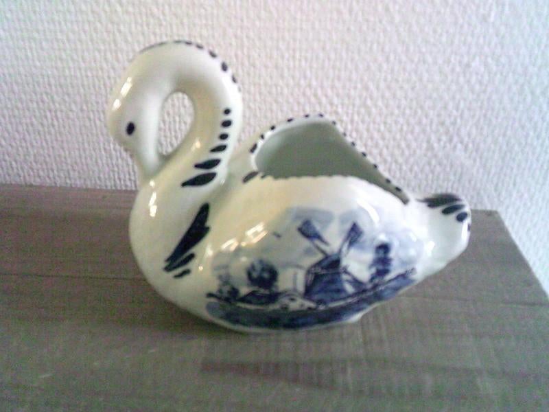 Vintage delfts blauwe zwaan bloempot handpainted, Antiek en Kunst, Ophalen of Verzenden