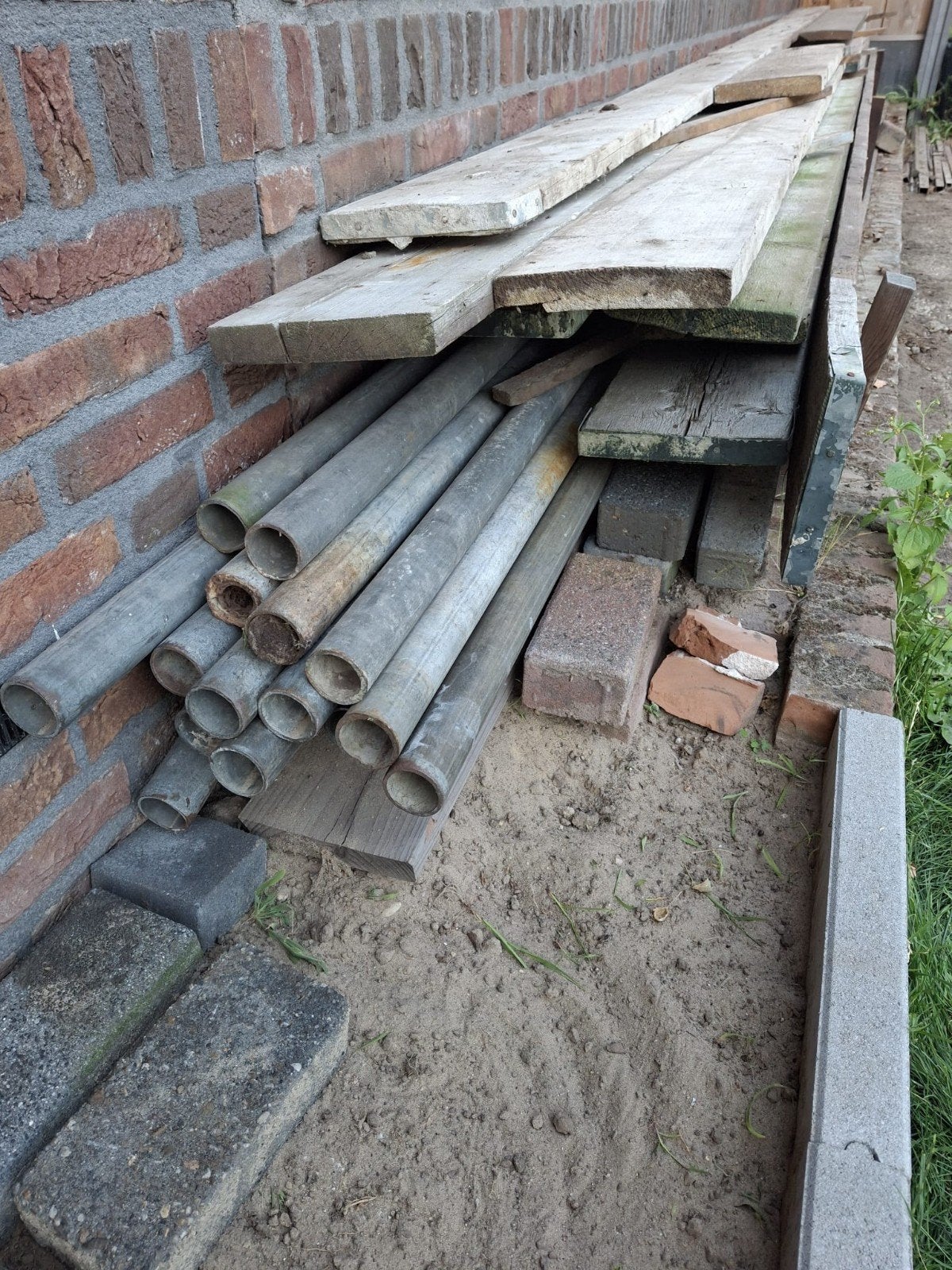 Stalen Steiger met diverse onderdelen, Doe-het-zelf en Verbouw, Steigers, Ophalen, Gebruikt, 5 meter of hoger, Gevelsteiger