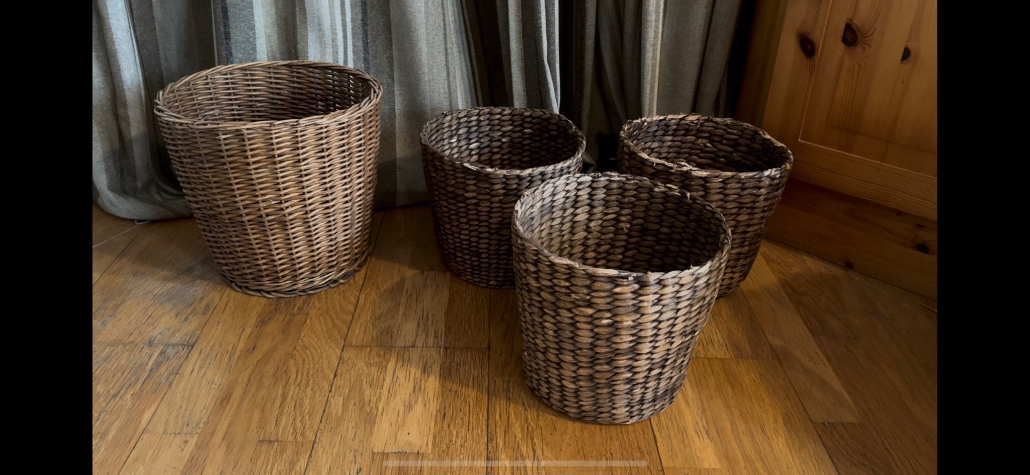 Set 3 rieten opberg manden 20 tot 30 cm, Gevlochten, Mand, Rond, Ophalen of Verzenden