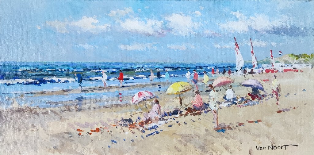 Alexander van Noort (1953) - Strandgezicht bij Zandvoort, Maritiem / water, Doek, Ophalen of Verzenden, Olieverf