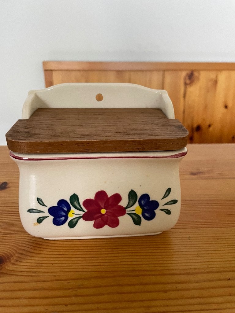 Boerenbont bakje met houten deksel - bouquet, Ophalen of Verzenden, Gebruikt, Aardewerk, Overige typen