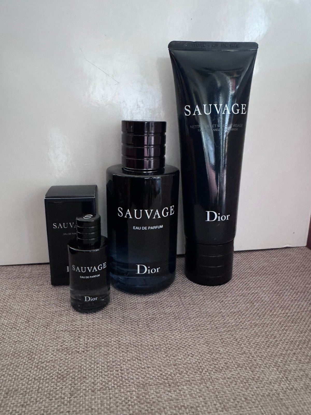 Dior Sauvage eau de parfum 100 ml, miniatuur, facewash set, Verzenden, Nieuw