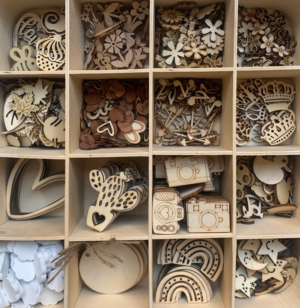 Diverse onbewerkte houten versieringen, Hobby en Vrije tijd, Knutselen, Fantasie, Herbruikbaar, Overige merken, Knutselmateriaal