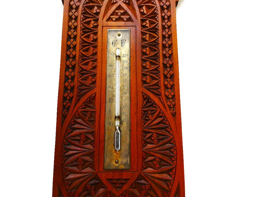 Fries kerfsnede thermometer Celsius en Fahrenheit ca. 1920, Antiek en Kunst, Overige onderwerpen, Houtsnijwerk, Art nouveau, Ophalen of Verzenden
