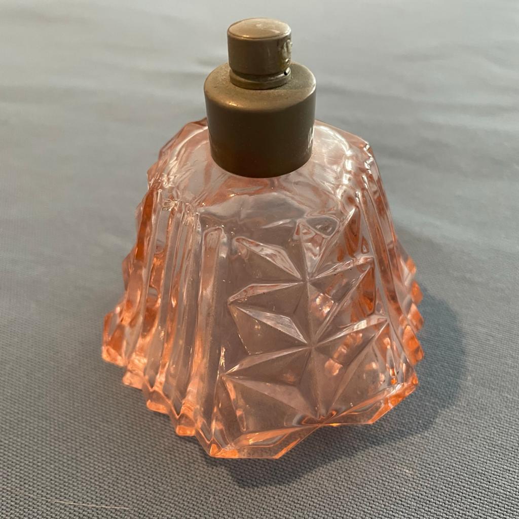 Vintage Roze Glazen Parfumflesje met Metalen Dop, Antiek en Kunst, Antiek | Glas en Kristal, Ophalen