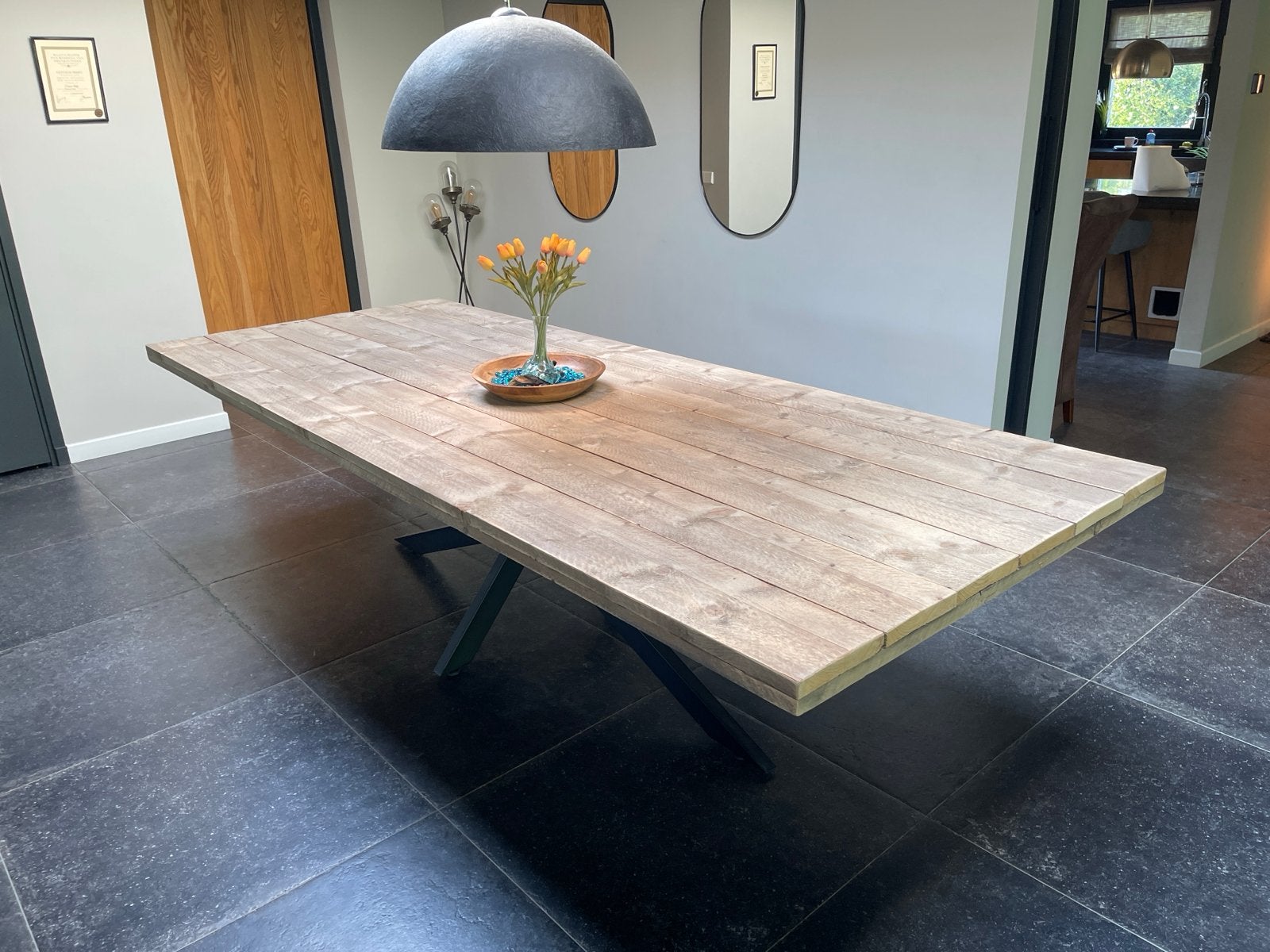 Robuuste Eettafel met Metalen Spinpoot - Landelijke Stijl, Huis en Inrichting, Tafels | Eettafels, 100 tot 150 cm, 200 cm of meer
