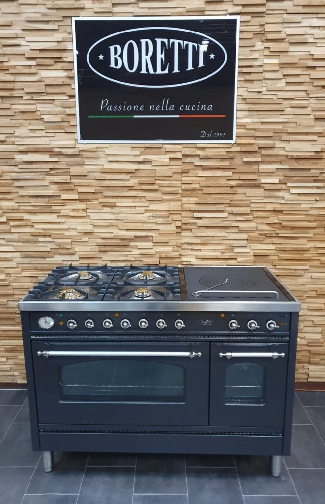 Luxe Boretti Fornuis 120cm antraciet rvs Coupe de Feu 5pit, Niet ingevuld, 60 cm of meer, Niet ingevuld, Ophalen of Verzenden
