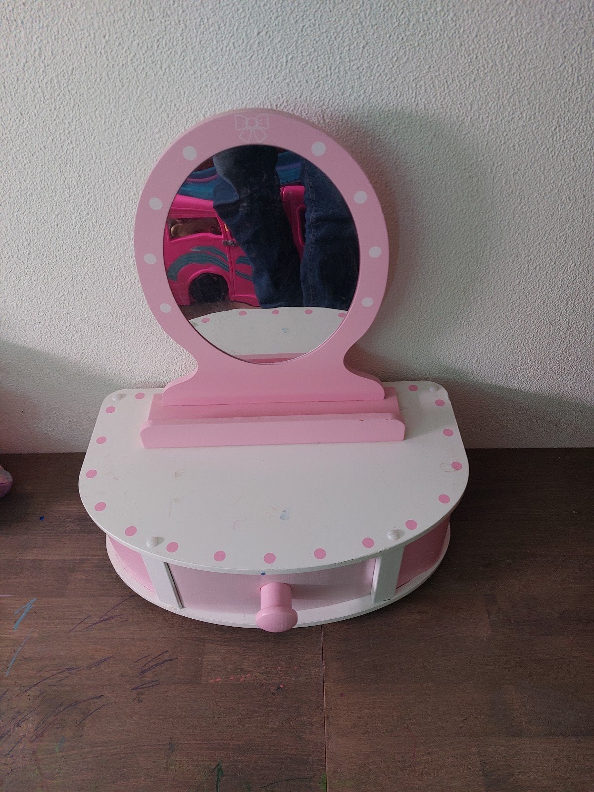 Roze houten kaptafel met spiegel en accessoires, Ophalen of Verzenden, Gebruikt, Meisje