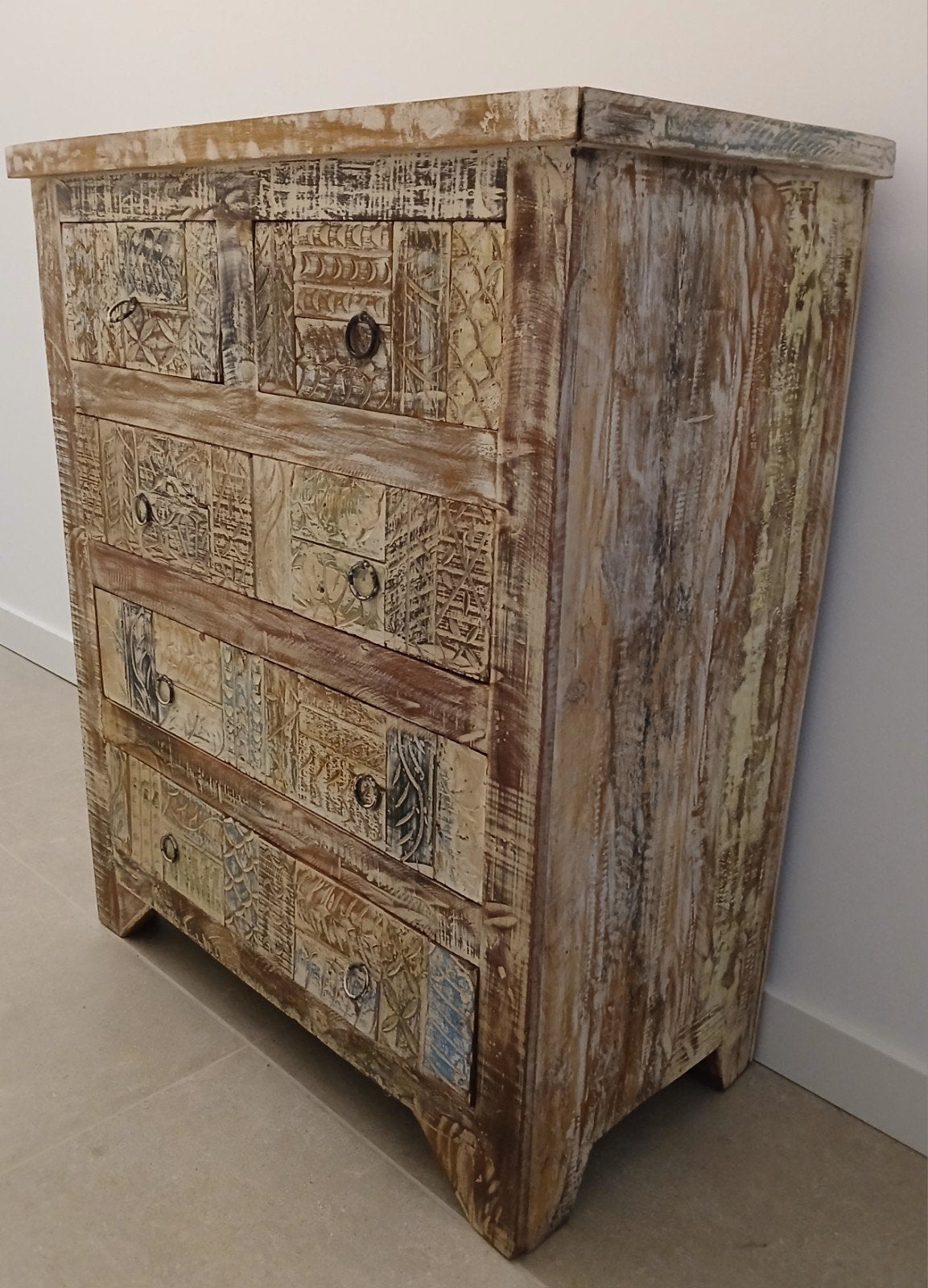 Decoratieve ladekast van gerecycled teakhout, Ophalen, 100 tot 150 cm, 50 tot 100 cm, Zo goed als nieuw